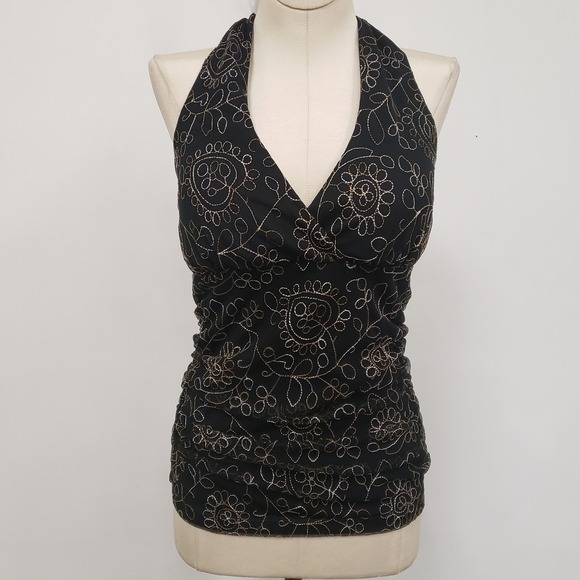 HeartSoul Tops - HeartSoul Womens Y2K Whimsigoth Babydoll Halter Top Size M Embroidered Mesh